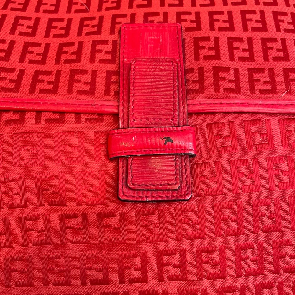 Rare Vintage Red Fendi Zucchino Large Crossbody - Picture 3 of 12